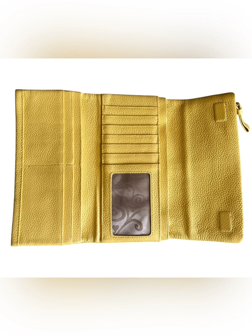 Brighton Nolita yellow pebbled leather wallet silver hardware magnetic closure